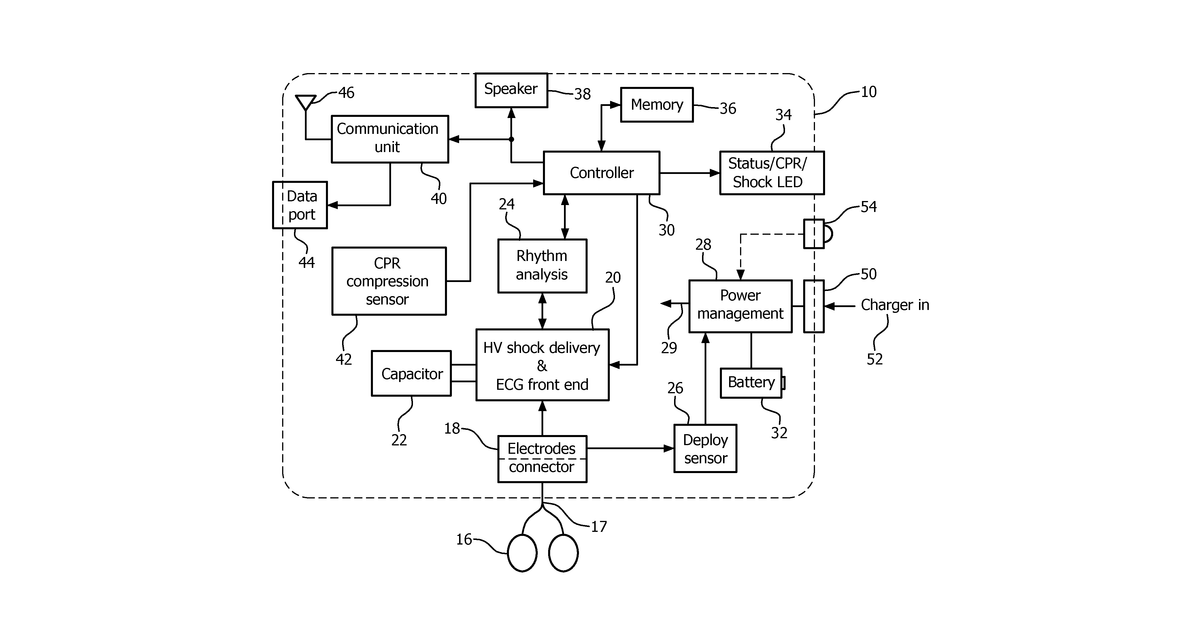 Patent drawing for Single use AED