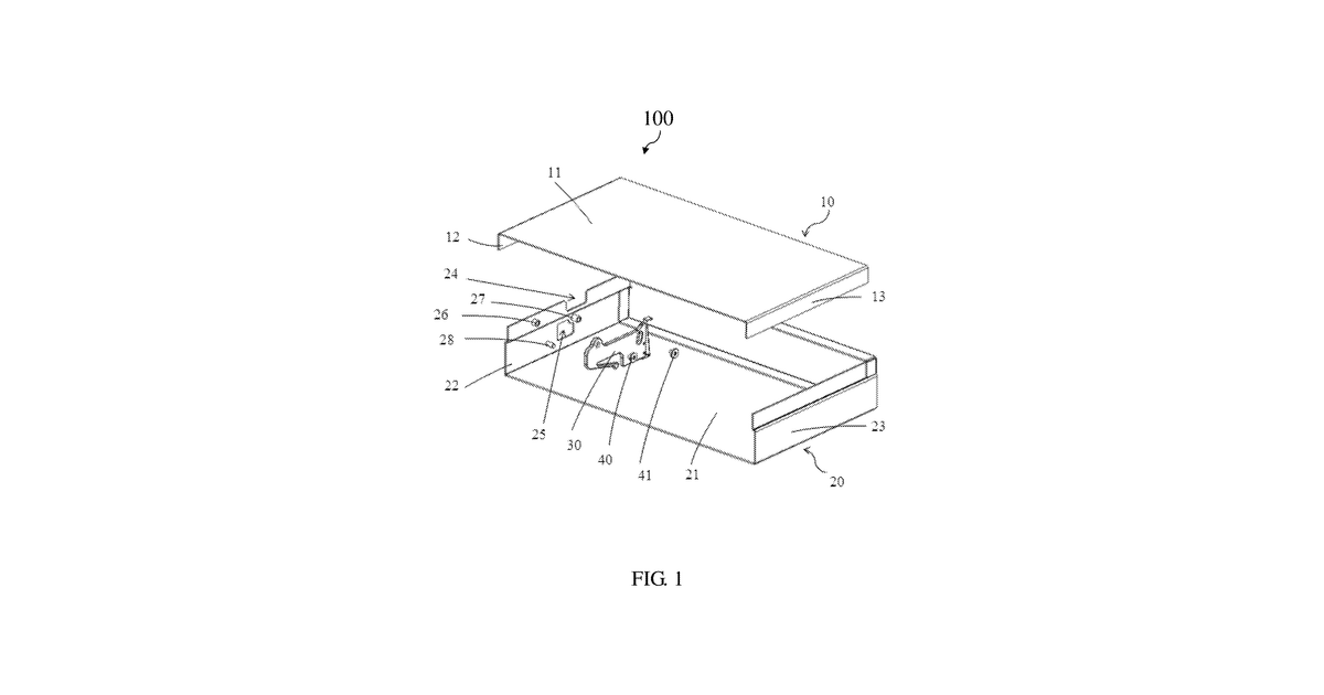 Patent drawing for Case with device for tool free unlocking access