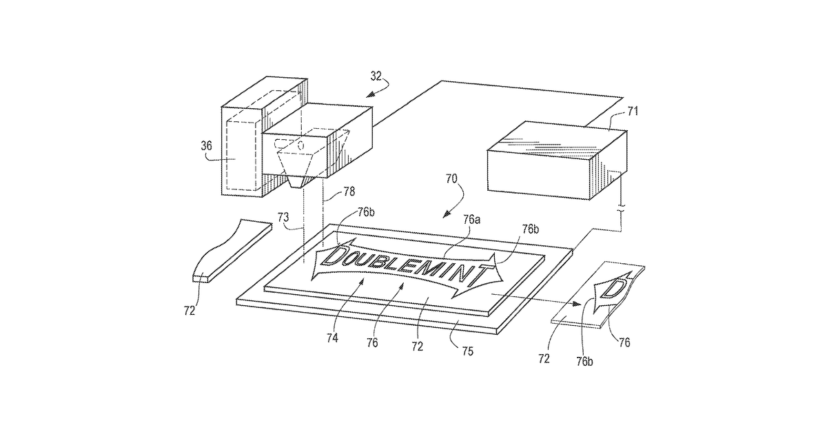 Patent drawing for Non-contact printed comestible products and apparatus and method for producing …