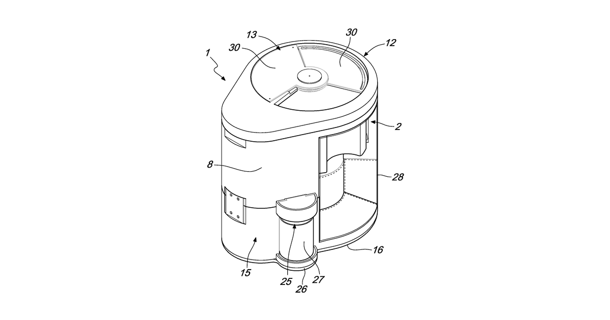 Patent drawing for Juicing device for agricultural products such as citrus fruits and the like