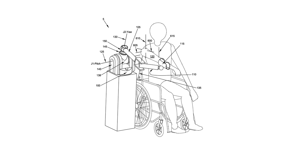Patent drawing for Multi-active-axis, non-exoskeletal rehabilitation device
