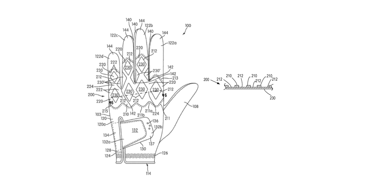 Patent drawing for Flexible supported glove structures