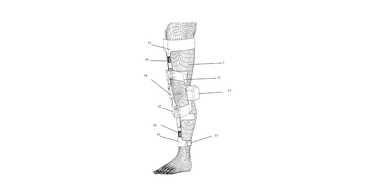 Patent drawing for Interactive exoskeleton robotic knee system