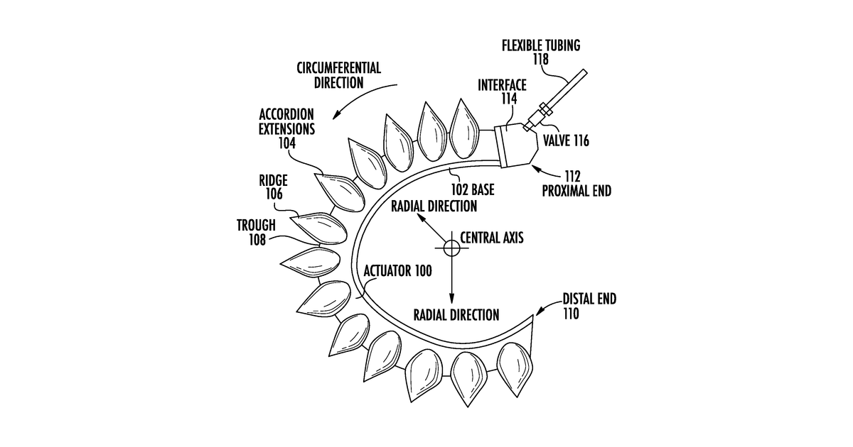 Patent drawing for Soft robotic actuators for positioning, packaging, and assembling
