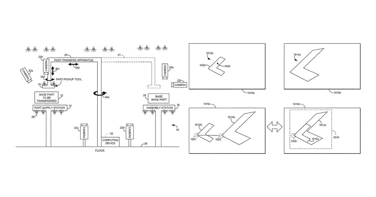 Patent drawing for Automated identification and assembly of shoe parts