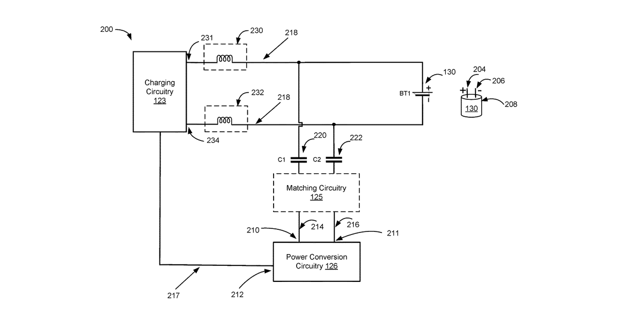 Patent drawing for Systems, methods, and devices for using a battery as an antenna for receiving wirelessly delivered power from radio frequency power waves