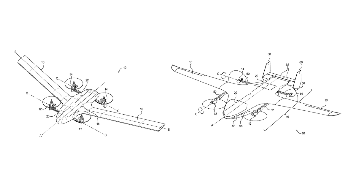 Patent drawing for Tilt-rotor vertical takeoff and landing aircraft
