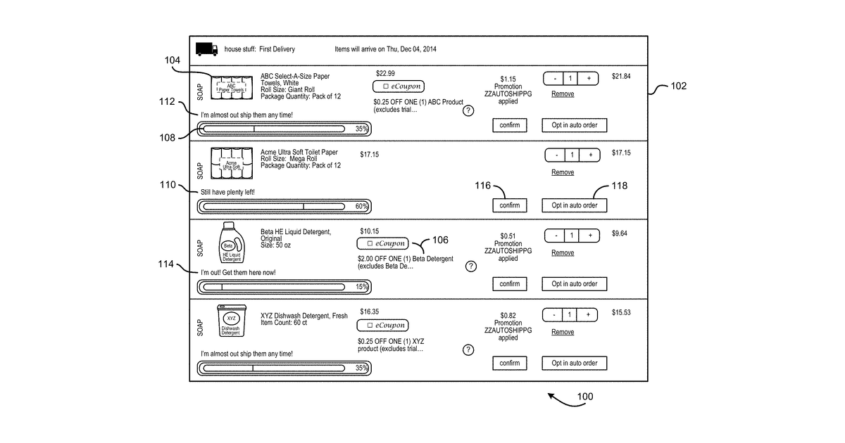 Patent drawing for Dynamically adjusted automated item replenishment