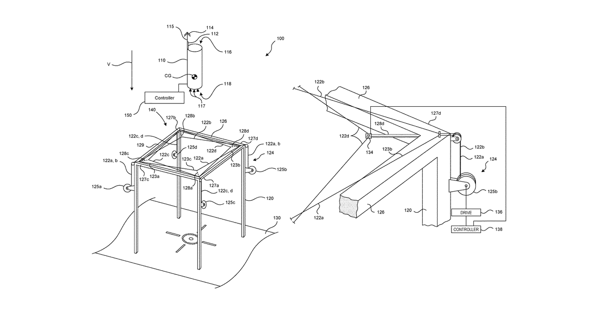 Patent drawing for Vertical landing systems for space vehicles and associated methods