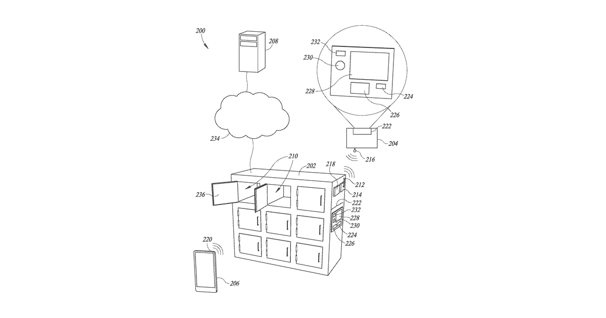 Patent drawing for Vending-kiosk based systems and methods to vend and/or prepare items, for instance prepared foods
