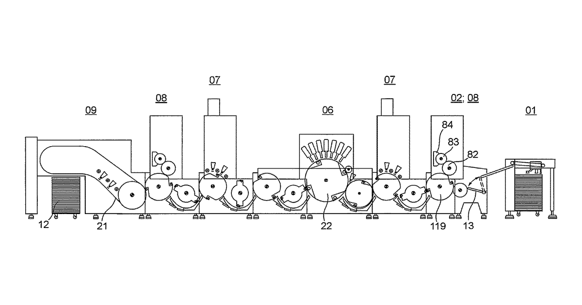 Patent drawing for Machine arrangement for sequential processing of sheet-type substrates
