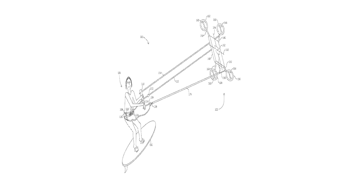 Patent drawing for Droneboarding system with mechanical flight control
