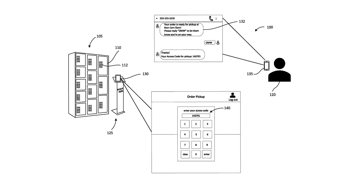 Patent drawing for Item ordering, pickup, and notification methods
