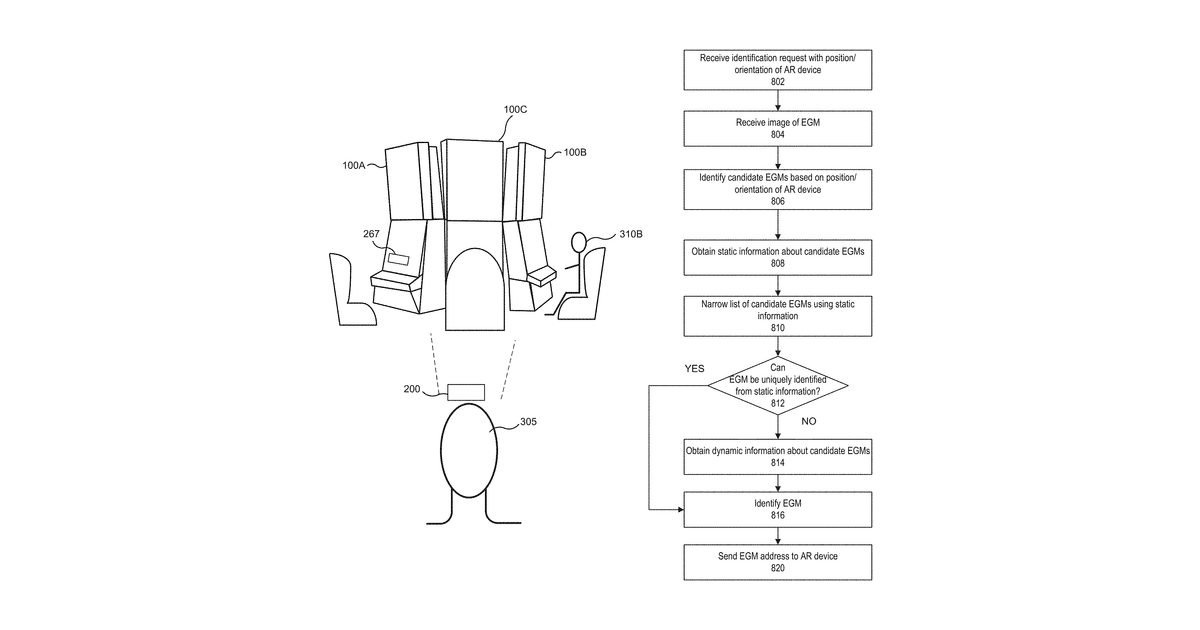 Patent drawing for Pairing augmented reality devices with electronic gaming machines