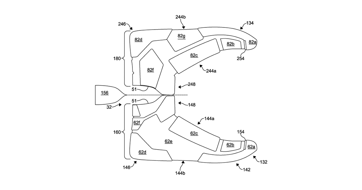 Patent drawing for Footwear article including circular knit structures
