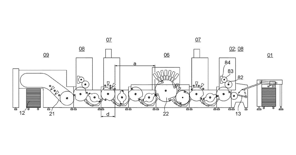 Patent drawing for Machine arrangement with printing unit for the sequential processing of sheet-type substrates