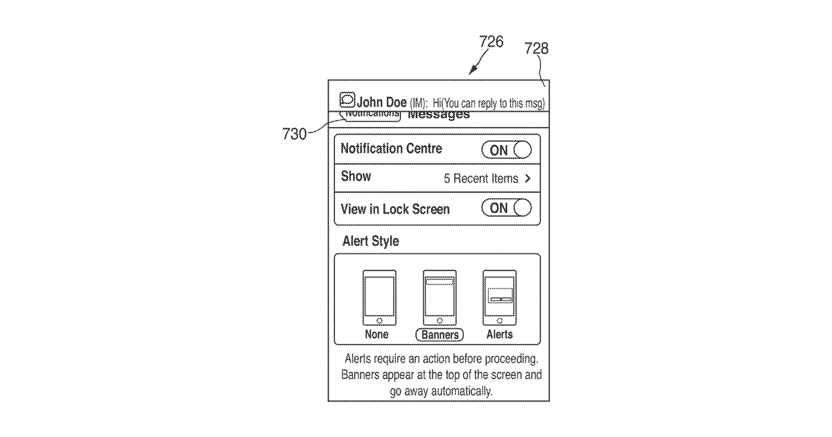 Patent drawing for Systems and methods for displaying notifications received from multiple applications