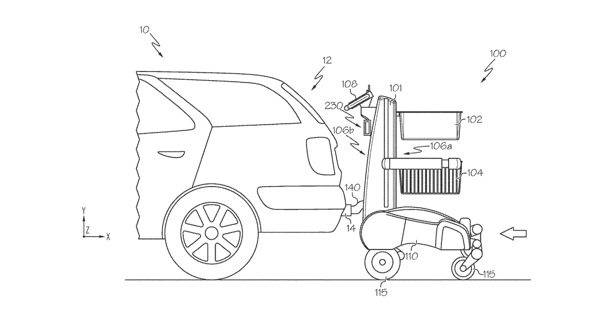 Patent drawing for Devices including deployable hitch assemblies and autonomous engagement systems incorporating the same