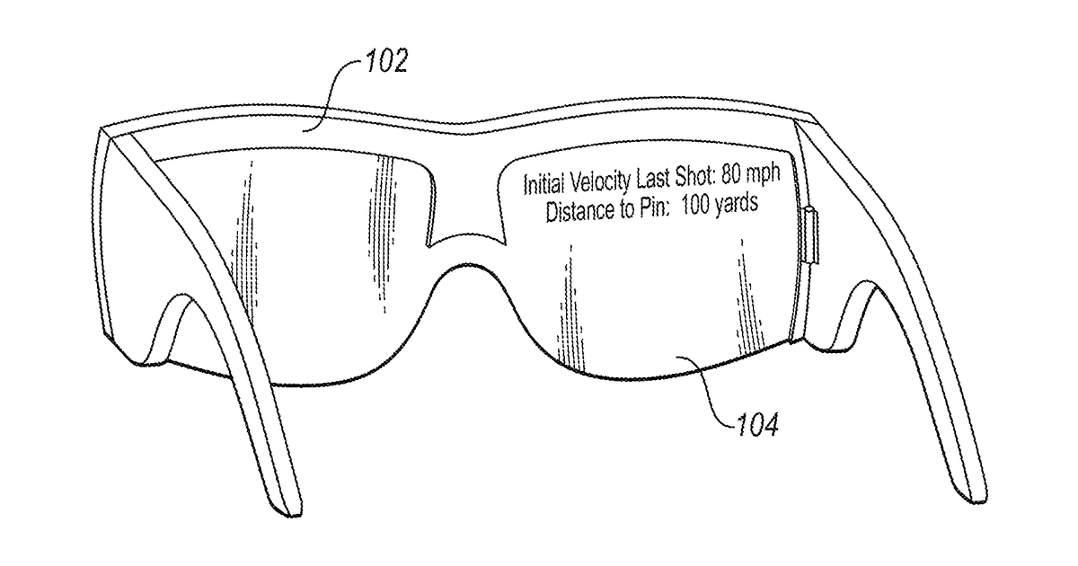 Patent drawing for Golf aid including heads up display for green reading