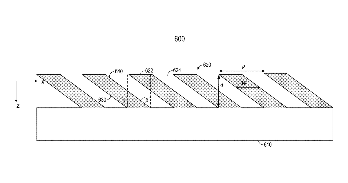 Patent drawing for Techniques for manufacturing slanted structures