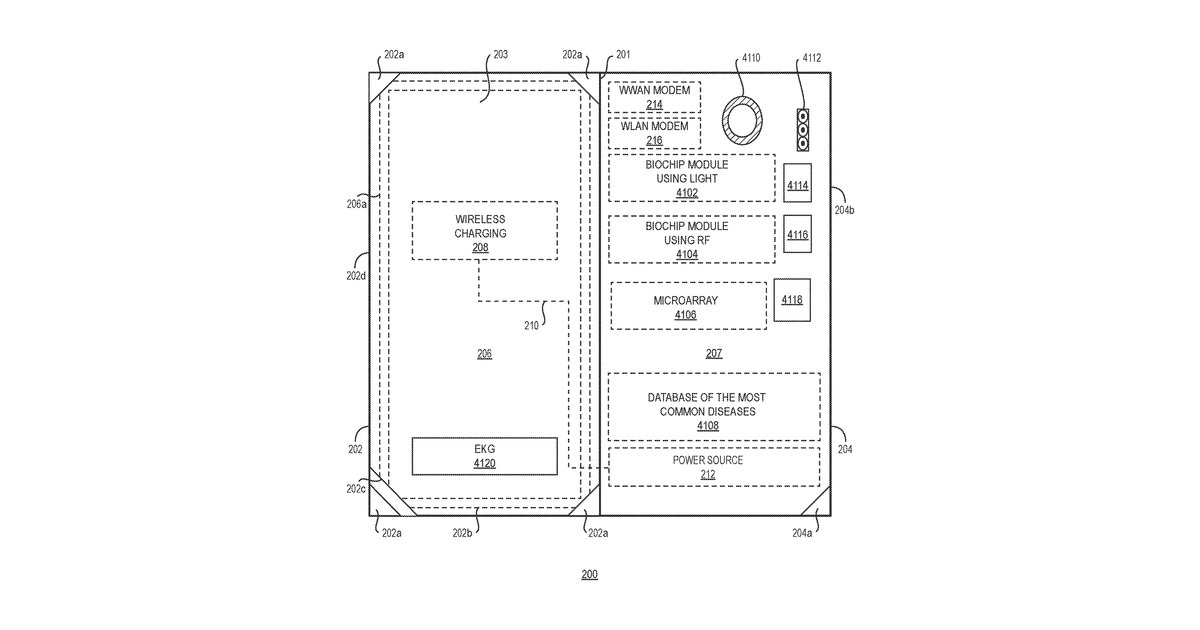 Patent drawing for Personal health and environmental monitoring device and method