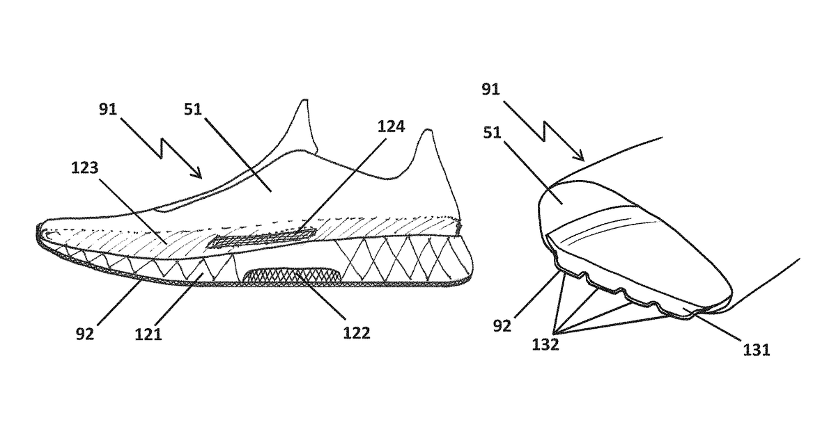 Patent drawing for Shoe with knitted outer sole