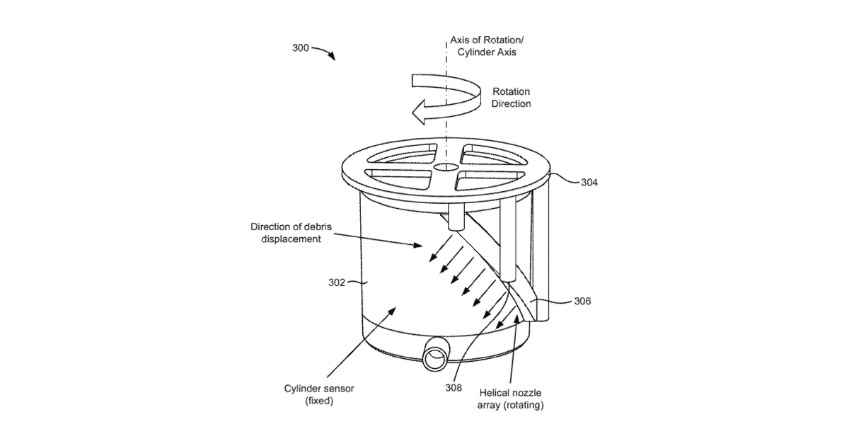 Patent drawing for Rotating blade mechanism for cleaning cylindrical sensors