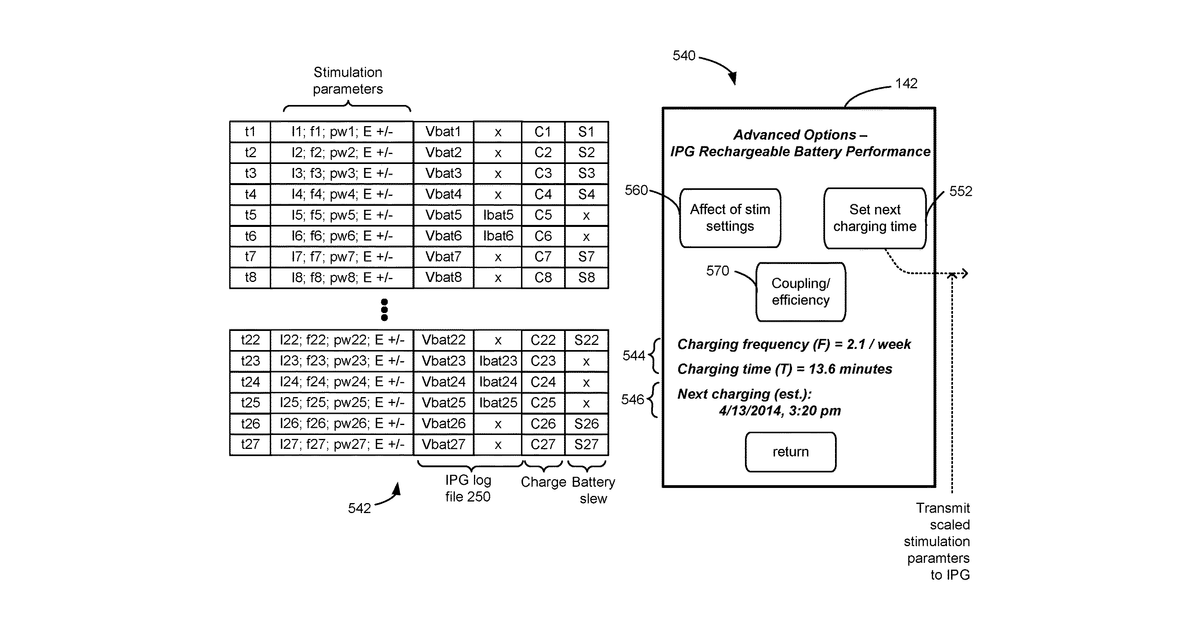 Patent drawing for Medical device application for an external device using data logged at an implantable medical device