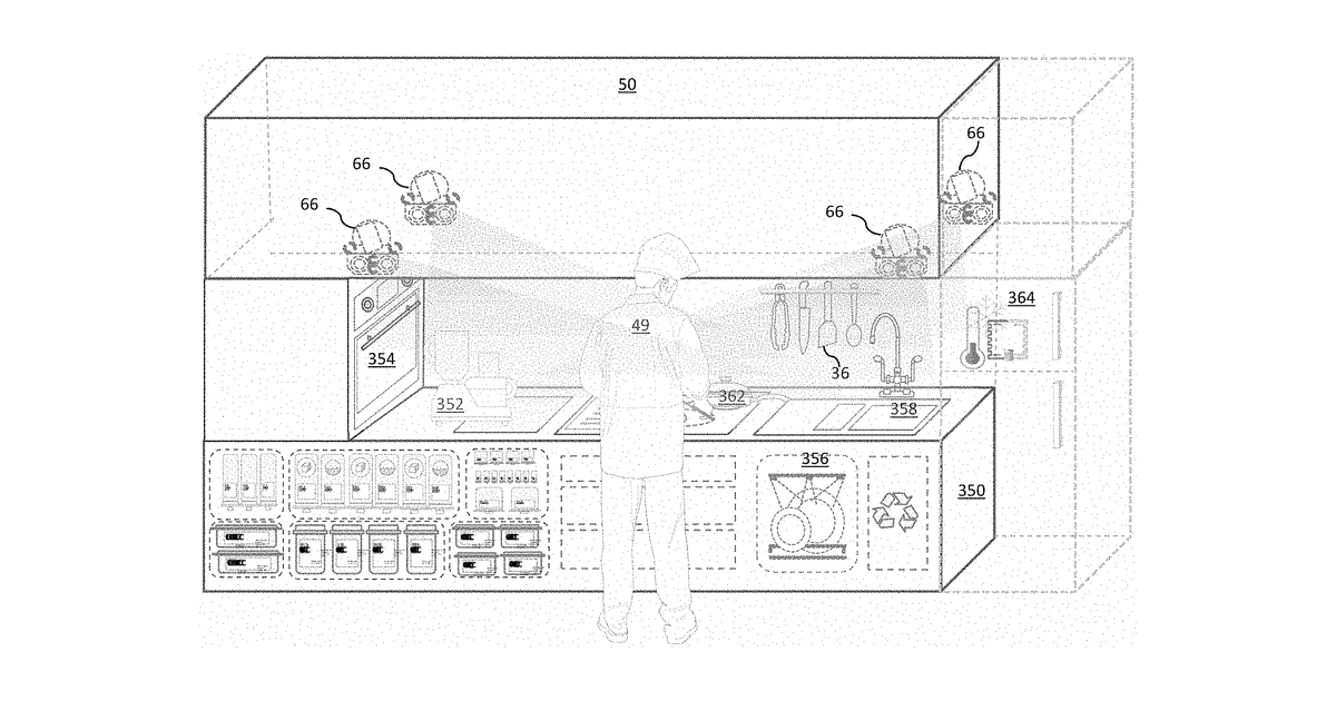 Patent drawing for Robotic kitchen systems and methods with one or more electronic libraries for executing robotic cooking operations