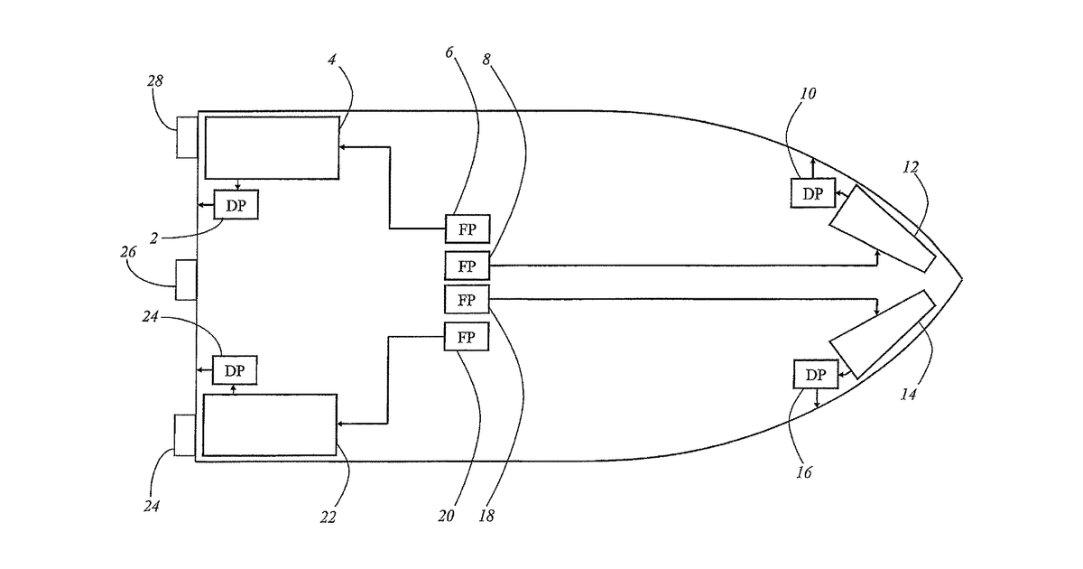 Patent drawing for Wakeboat with dynamic wave control