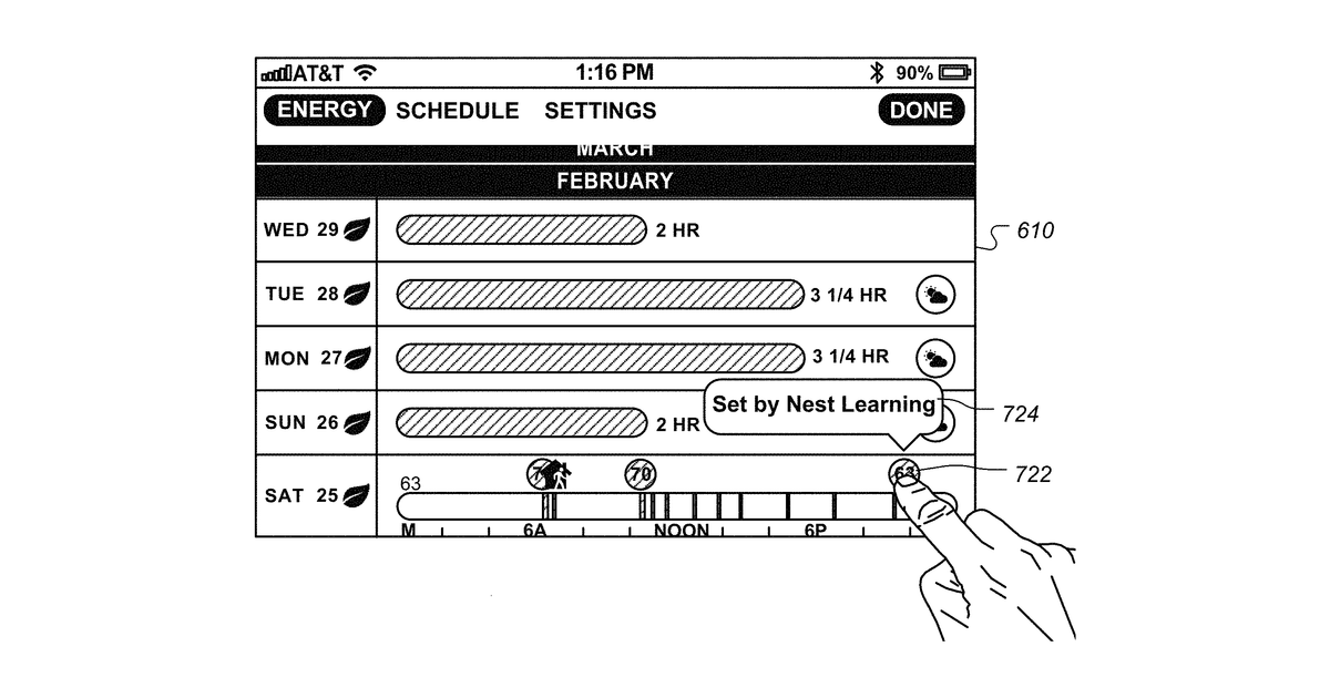 Patent drawing for User interfaces for schedule display and modification on smartphone or other space-limited touchscreen device