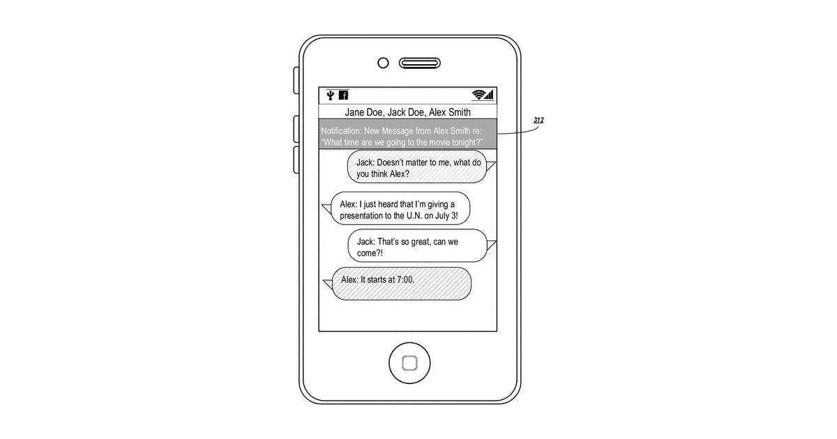 Patent drawing for Methods and systems for distinguishing messages in a group conversation