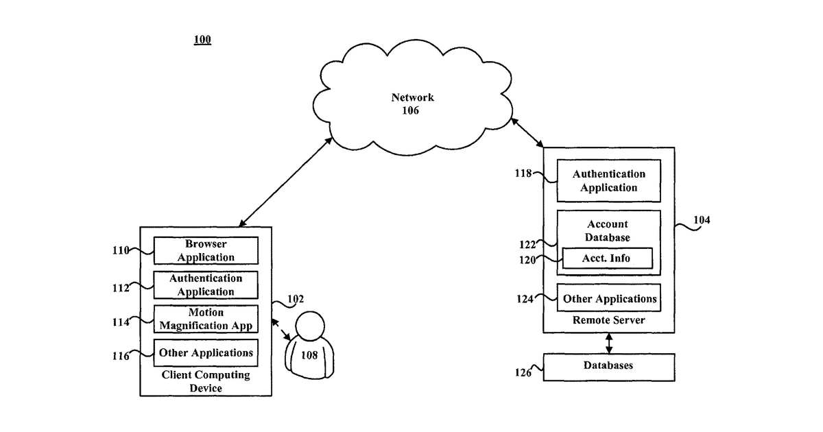 Patent drawing for Motion-based credentials using magnified motion