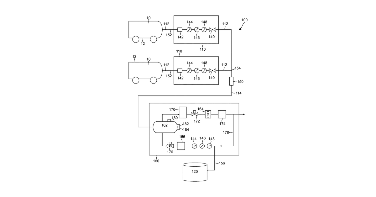 Patent drawing for Tanker truck manifold offloading systems and methods