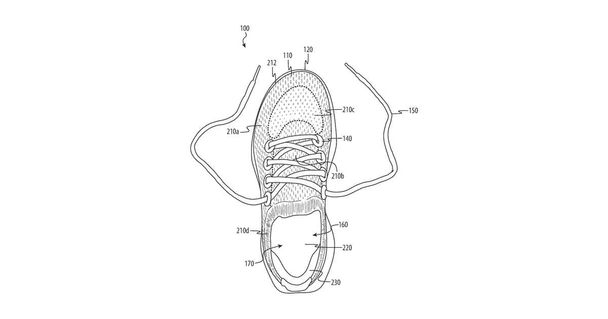 Patent drawing for Knit athletic shoes with continuous upper portion