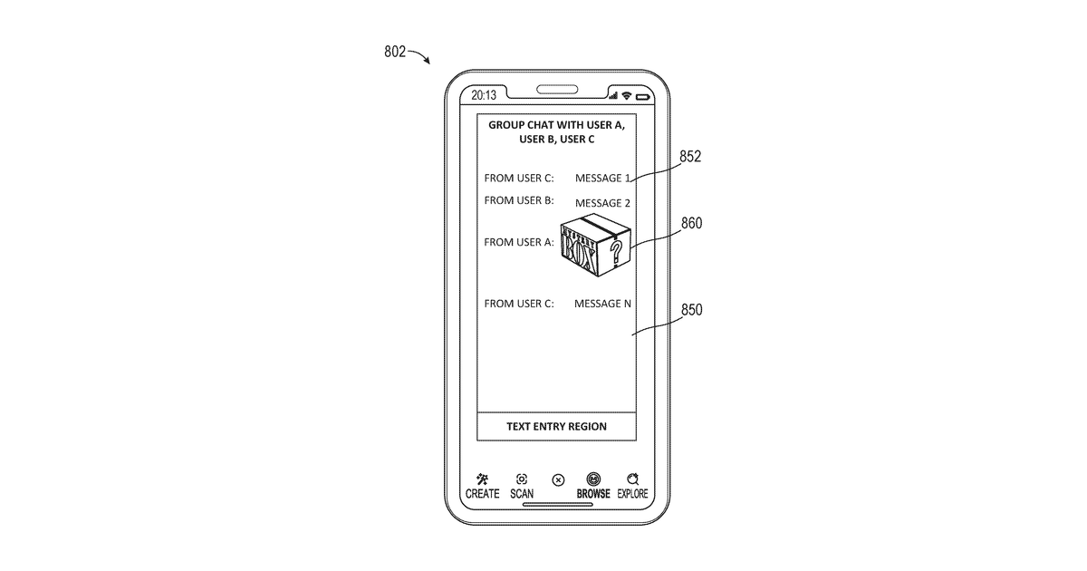 Patent drawing for Shared augmented reality unboxing experience