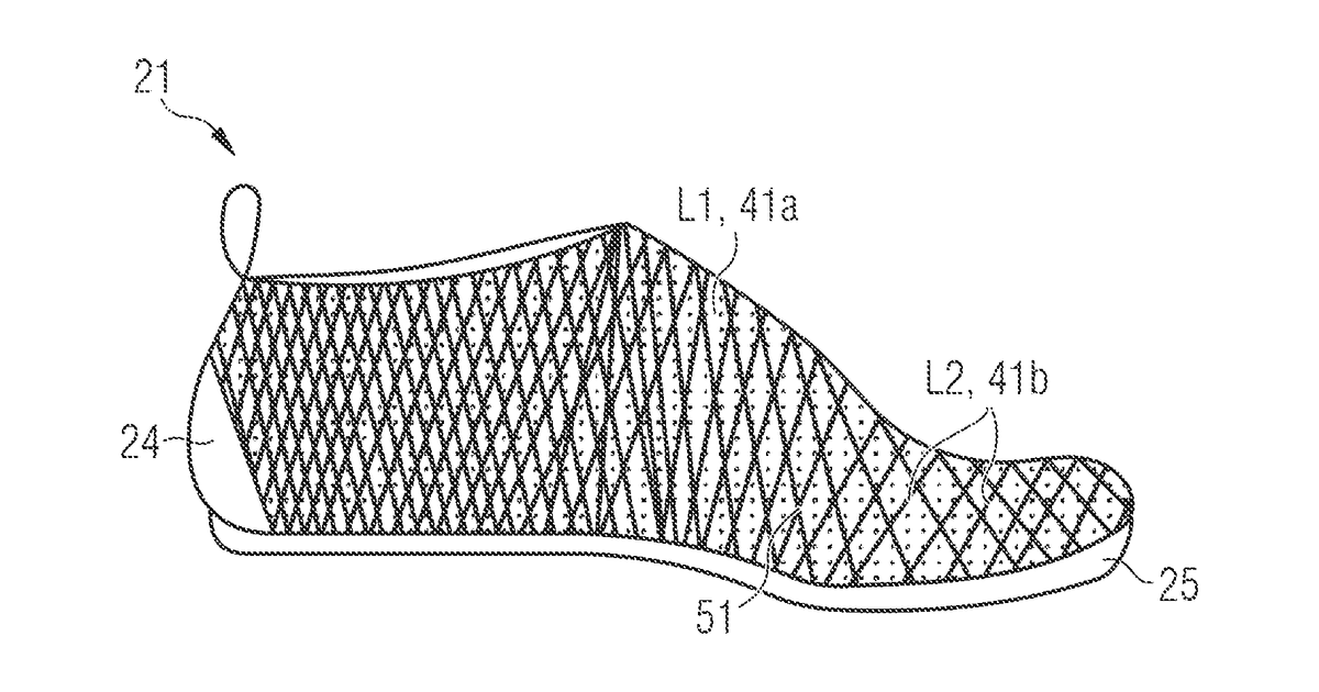Patent drawing for Engineered shoe or apparel