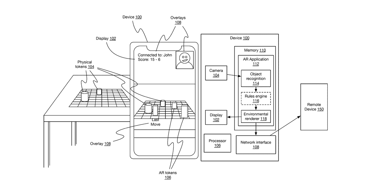Patent drawing for Systems and methods for augmented reality environments and tokens