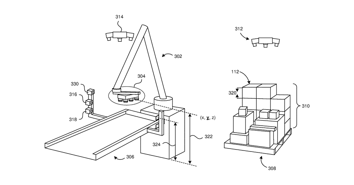 Patent drawing for Robotic system with automated package scan and registration mechanism and methods of operating the same