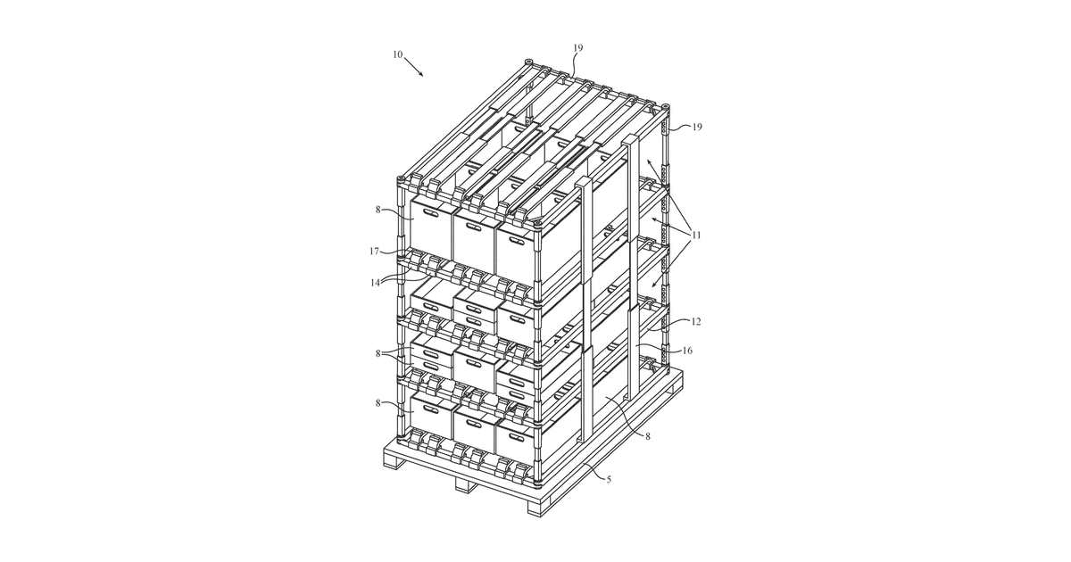 Patent drawing for System for efficiently supplying, transporting and dispensing consumable merchandise and novel racks therefor
