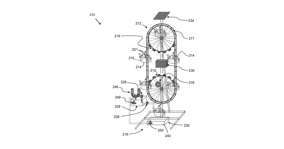 Patent drawing for Vertical farming/gardening systems and methods of growing and/or dehydrating therewith
