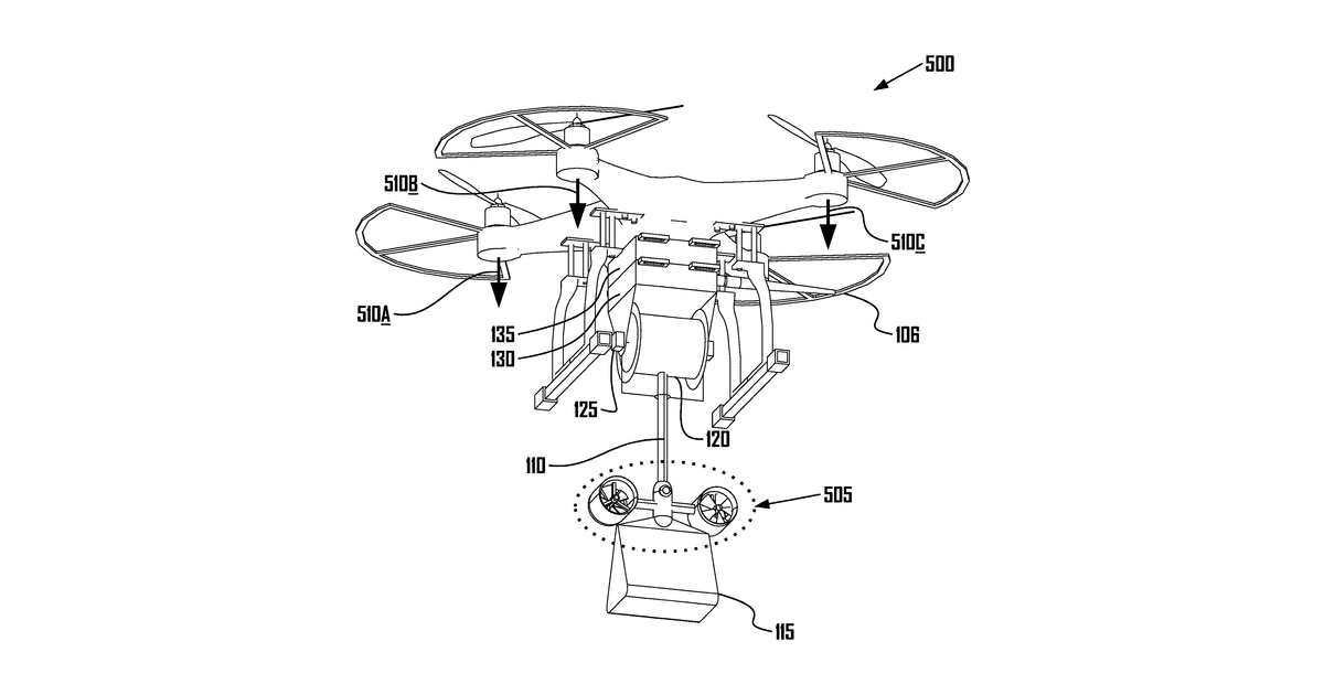 Patent drawing for Control of drone-load system method, system, and apparatus