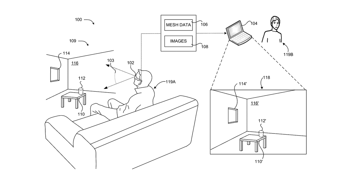 Patent drawing for Re-creation of virtual environment through a video call