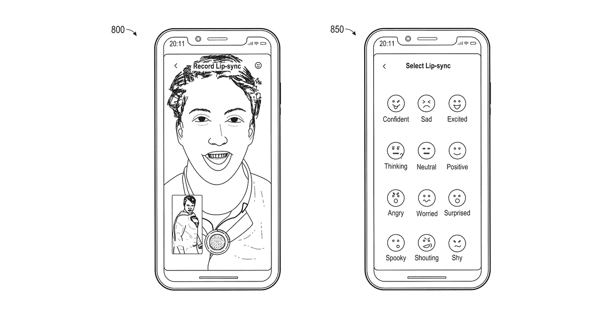 Patent drawing for Facial synthesis in augmented reality content for online communities