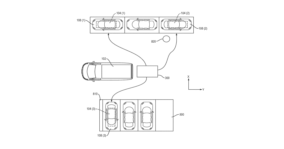 Patent drawing for Systems, methods, processes, and devices for delivering renewable energy to electric vehicles using an uncrewed battery-recharging vehicle