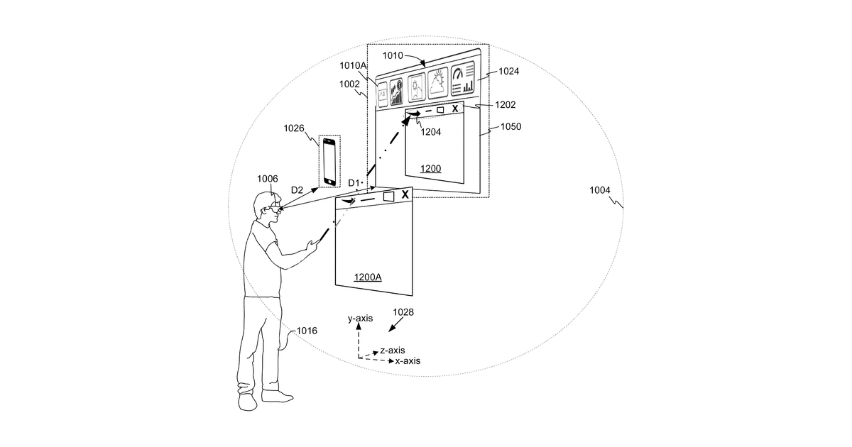 Patent drawing for Moving windows between a virtual display and an extended reality environment