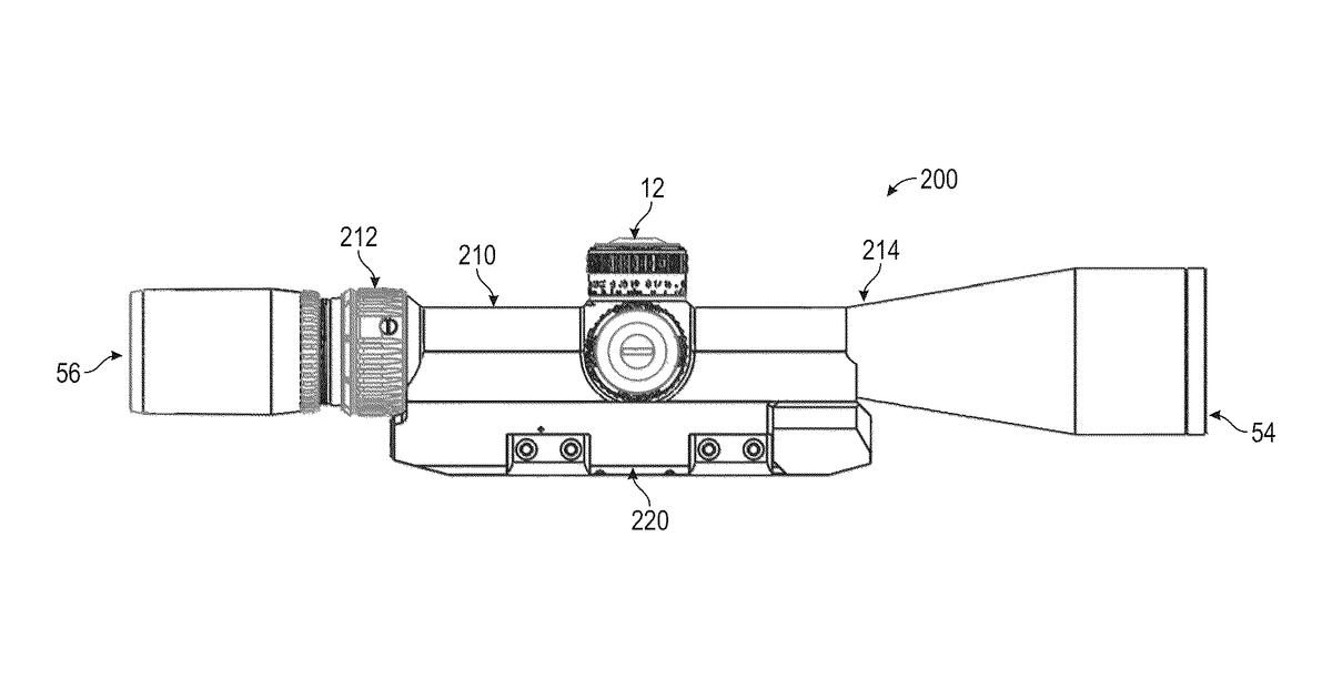 Patent drawing for Viewing optic with an integrated display system