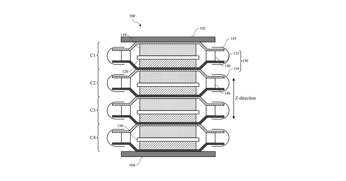 Patent drawing for Battery with discontinuous bond layer