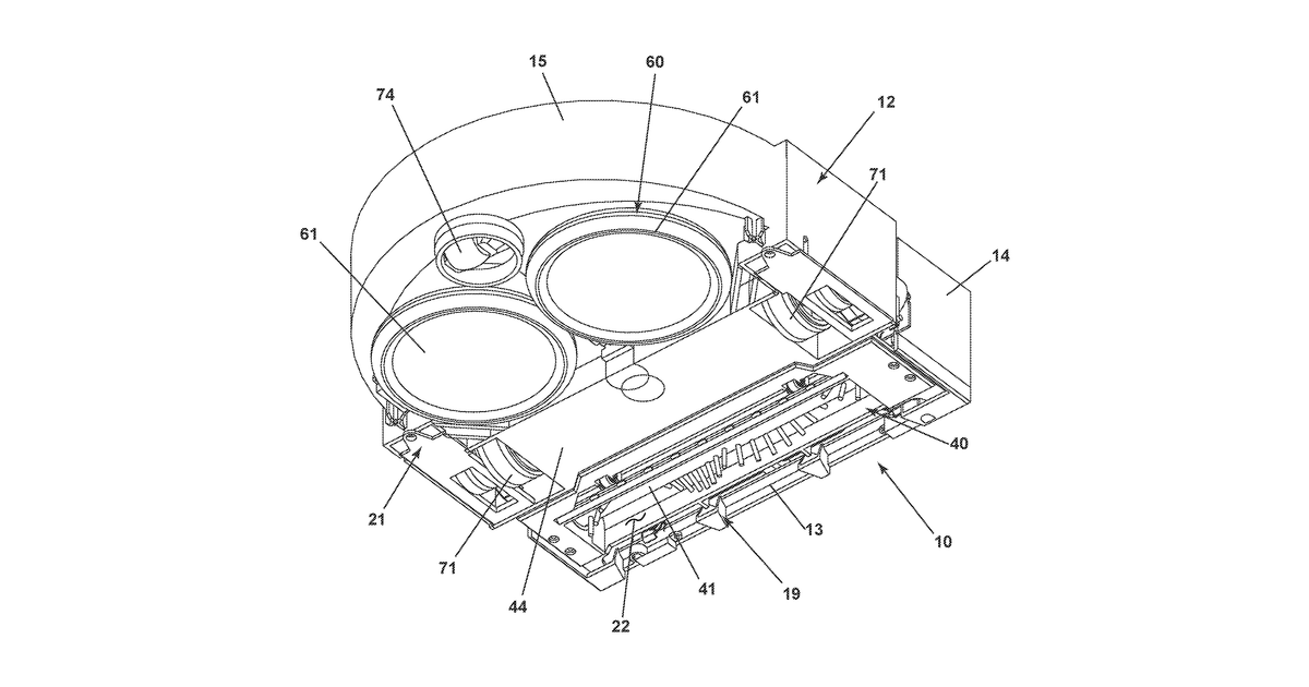 Patent drawing for Robotic cleaner with sweeper and rotating dusting pads