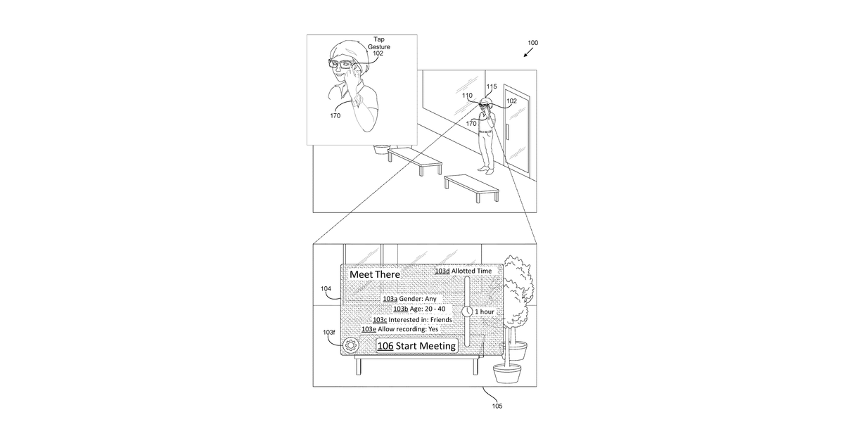 Patent drawing for Methods for participating in an artificial-reality application that coordinates artificial-reality activities between a user and at least one suggested user